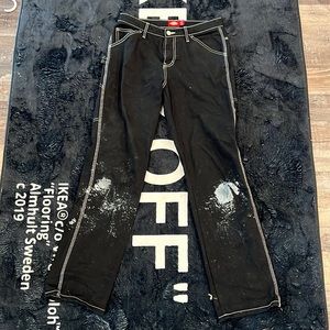 Black dickies painter pants with white stitching